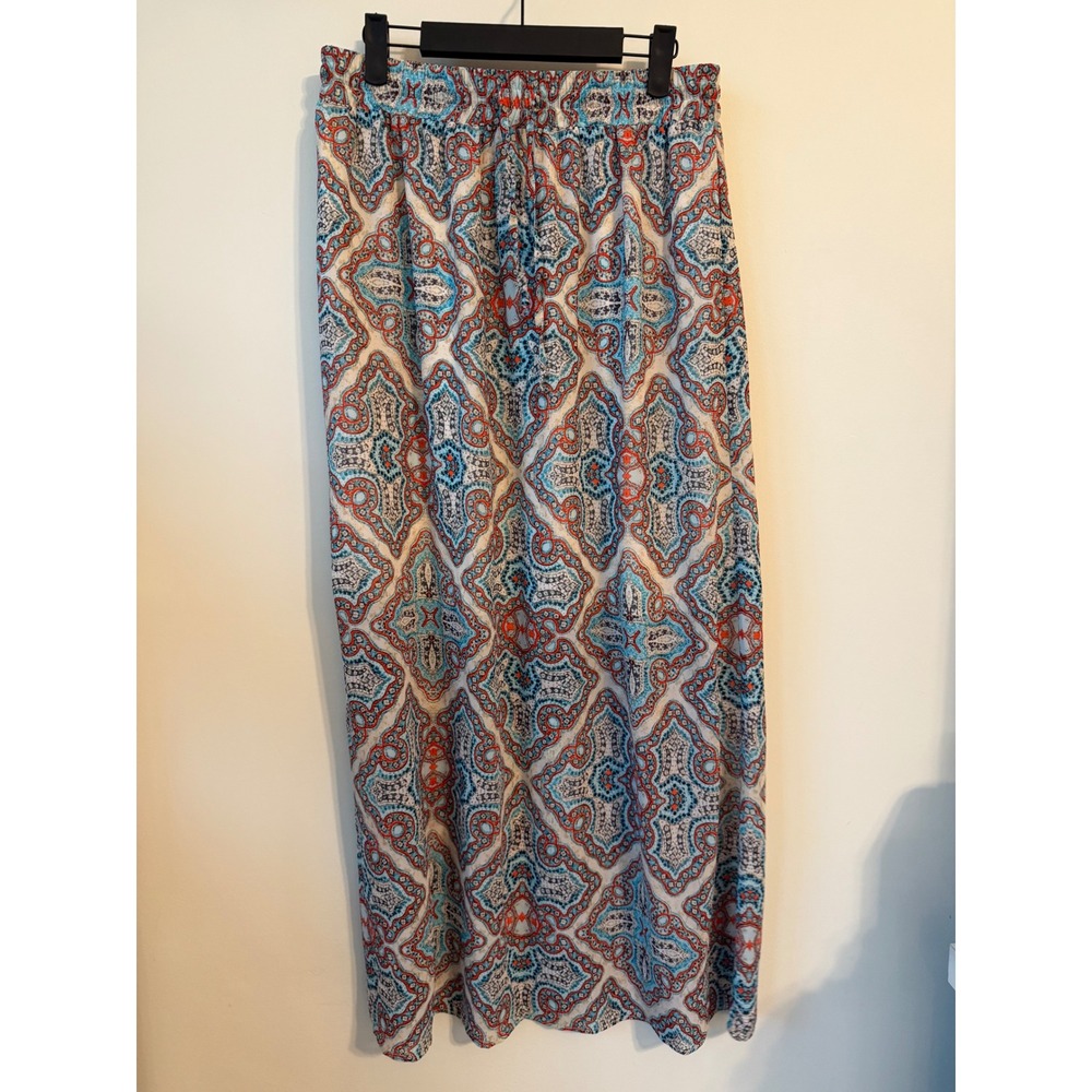 Laundry by Shelli Segal Blue Orange Paisley Medallion Maxi Skirt Medium Boho